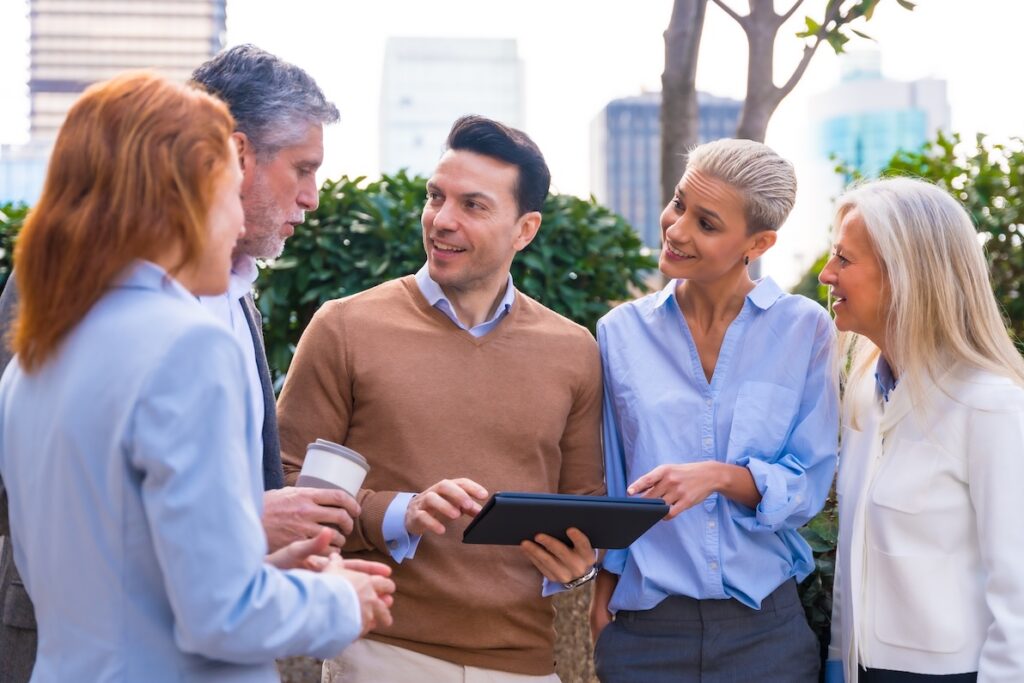 A group of professionals at a business networking event.